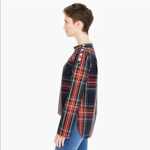 J.Crew Tartan Funnel Neck Top w/Jewel Buttons Sz 10